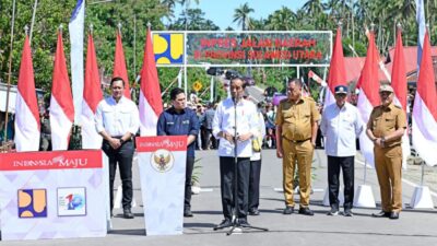 Presiden Jokowi meresmikan Bendungan Lolak di Kabupaten Bolaang Mongondow, Provinsi Sulawesi Utara pada Jumat, 23 Februari 2024. Foto: BPMI Setpres/Kris
