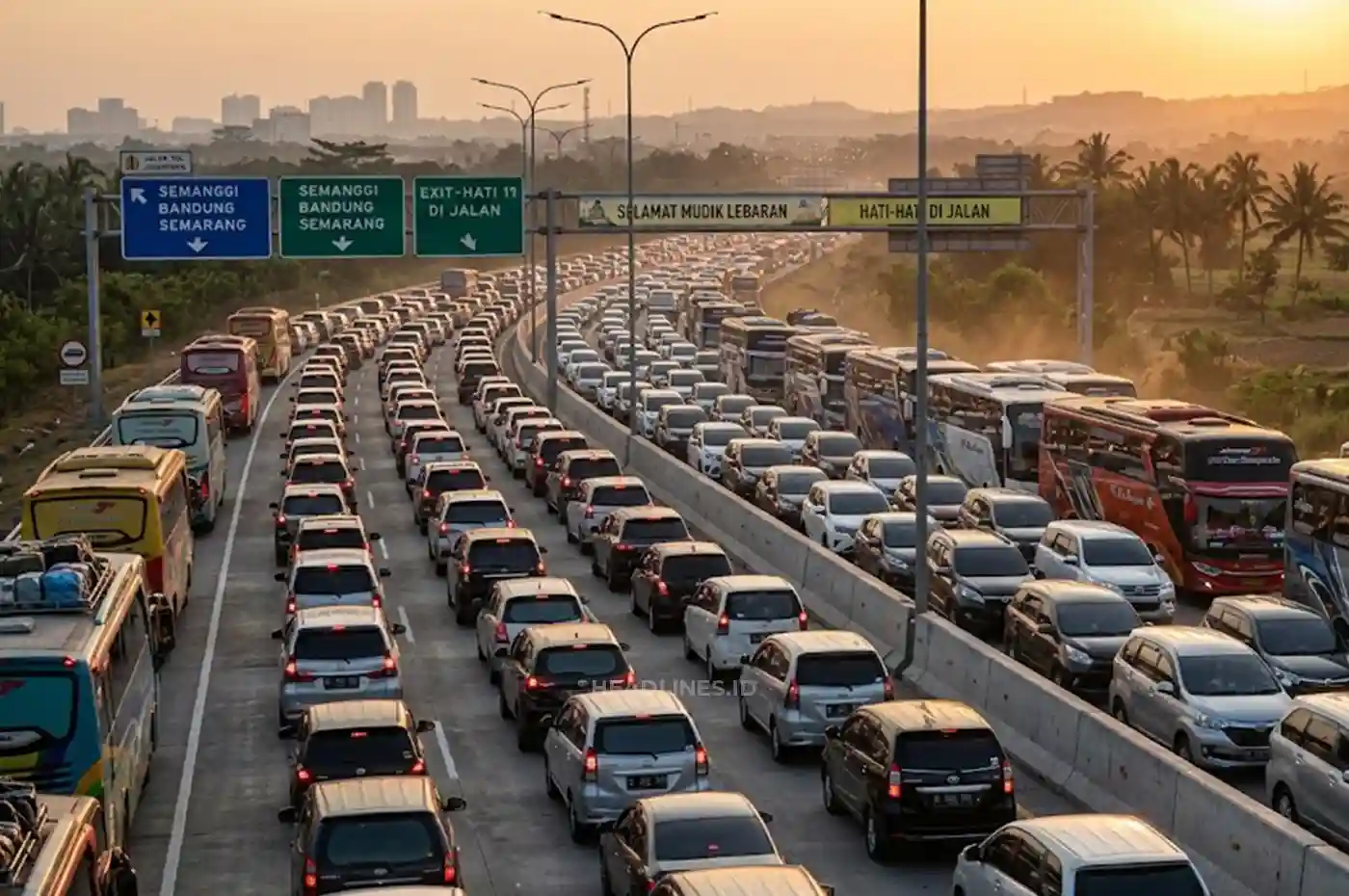Kepadatan kendaraan saat arus mudik Lebaran di jalan tol